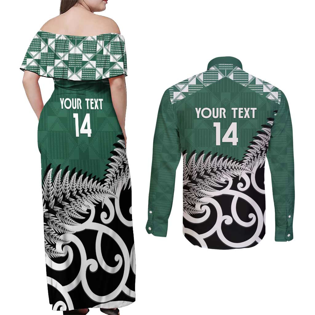 New Zealand South Africa Rugby Custom Couples Matching Off Shoulder Maxi Dress and Long Sleeve Button Shirt Springboks Kente All Black Maori Together LT14 - Polynesian Pride