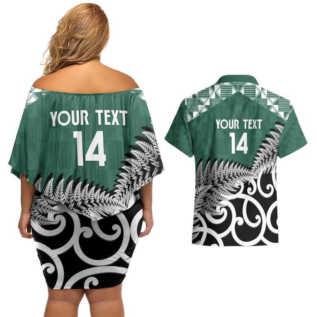 New Zealand South Africa Rugby Custom Couples Matching Off Shoulder Short Dress and Hawaiian Shirt Springboks Kente All Black Maori Together LT14 - Polynesian Pride