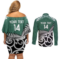 New Zealand South Africa Rugby Custom Couples Matching Off Shoulder Short Dress and Long Sleeve Button Shirt Springboks Kente All Black Maori Together LT14 - Polynesian Pride