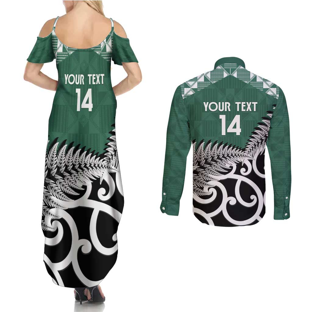 New Zealand South Africa Rugby Custom Couples Matching Summer Maxi Dress and Long Sleeve Button Shirt Springboks Kente All Black Maori Together - Polynesian Pride
