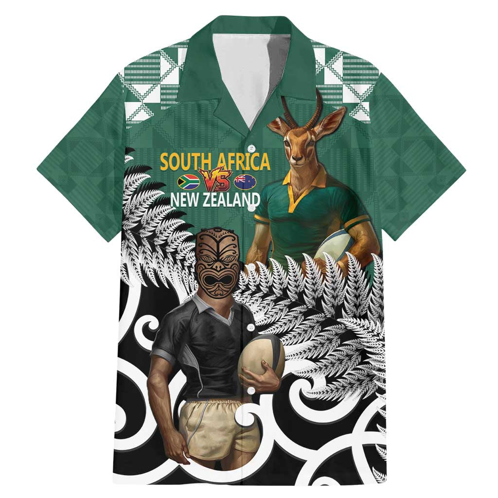 New Zealand South Africa Rugby Custom Family Matching Mermaid Dress and Hawaiian Shirt Springboks Kente All Black Maori Together LT14 Dad's Shirt - Short Sleeve Green - Polynesian Pride