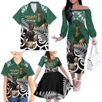 New Zealand South Africa Rugby Custom Family Matching Off The Shoulder Long Sleeve Dress and Hawaiian Shirt Springboks Kente All Black Maori Together LT14 - Polynesian Pride