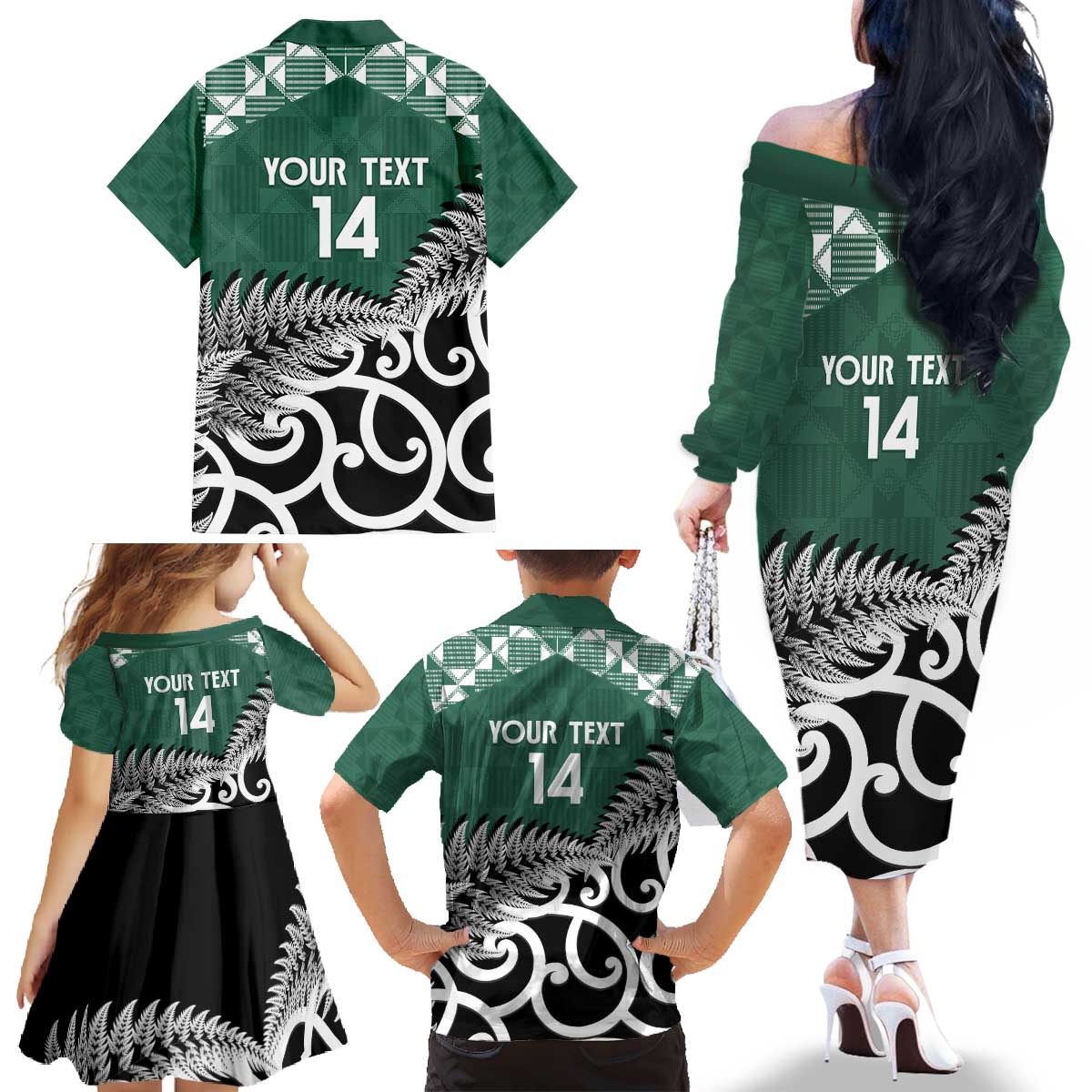 New Zealand South Africa Rugby Custom Family Matching Off The Shoulder Long Sleeve Dress and Hawaiian Shirt Springboks Kente All Black Maori Together LT14 - Polynesian Pride