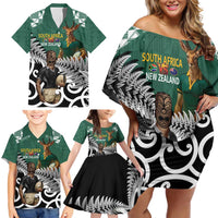 New Zealand South Africa Rugby Custom Family Matching Off Shoulder Short Dress and Hawaiian Shirt Springboks Kente All Black Maori Together LT14 - Polynesian Pride