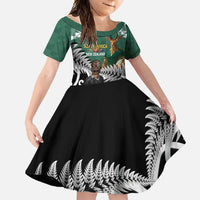 New Zealand South Africa Rugby Custom Family Matching Summer Maxi Dress and Hawaiian Shirt Springboks Kente All Black Maori Together LT14 Daughter's Dress Green - Polynesian Pride