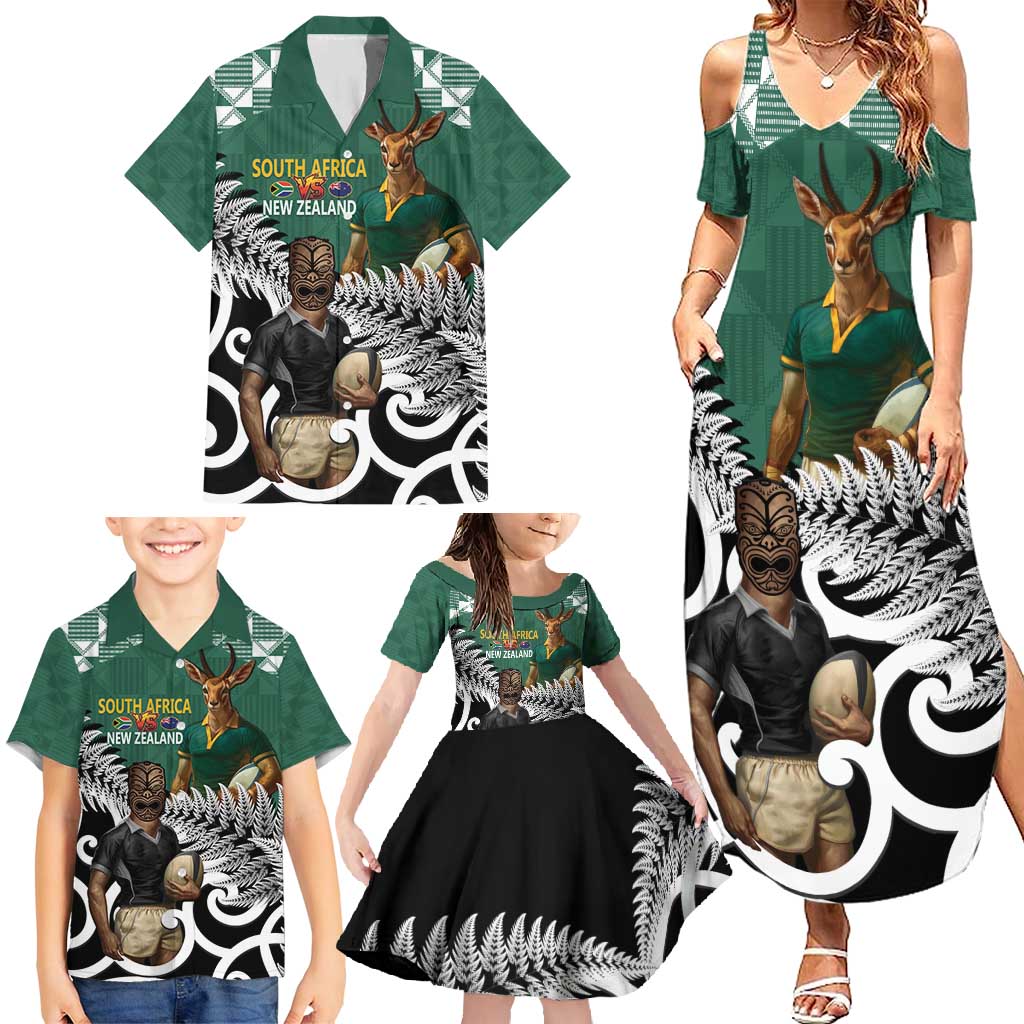 New Zealand South Africa Rugby Custom Family Matching Summer Maxi Dress and Hawaiian Shirt Springboks Kente All Black Maori Together LT14 - Polynesian Pride