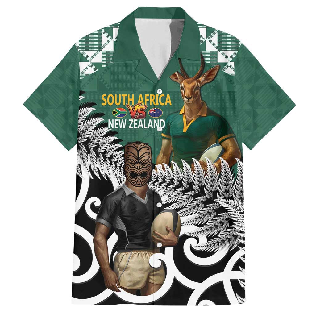 New Zealand South Africa Rugby Custom Family Matching Tank Maxi Dress and Hawaiian Shirt Springboks Kente All Black Maori Together LT14 Dad's Shirt - Short Sleeve Green - Polynesian Pride