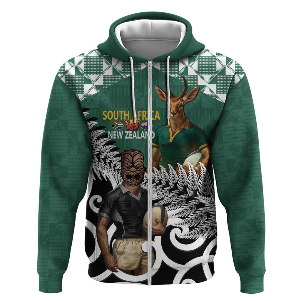 New Zealand South Africa Rugby Custom Hoodie Springboks Kente All Black Maori Together - Polynesian Pride