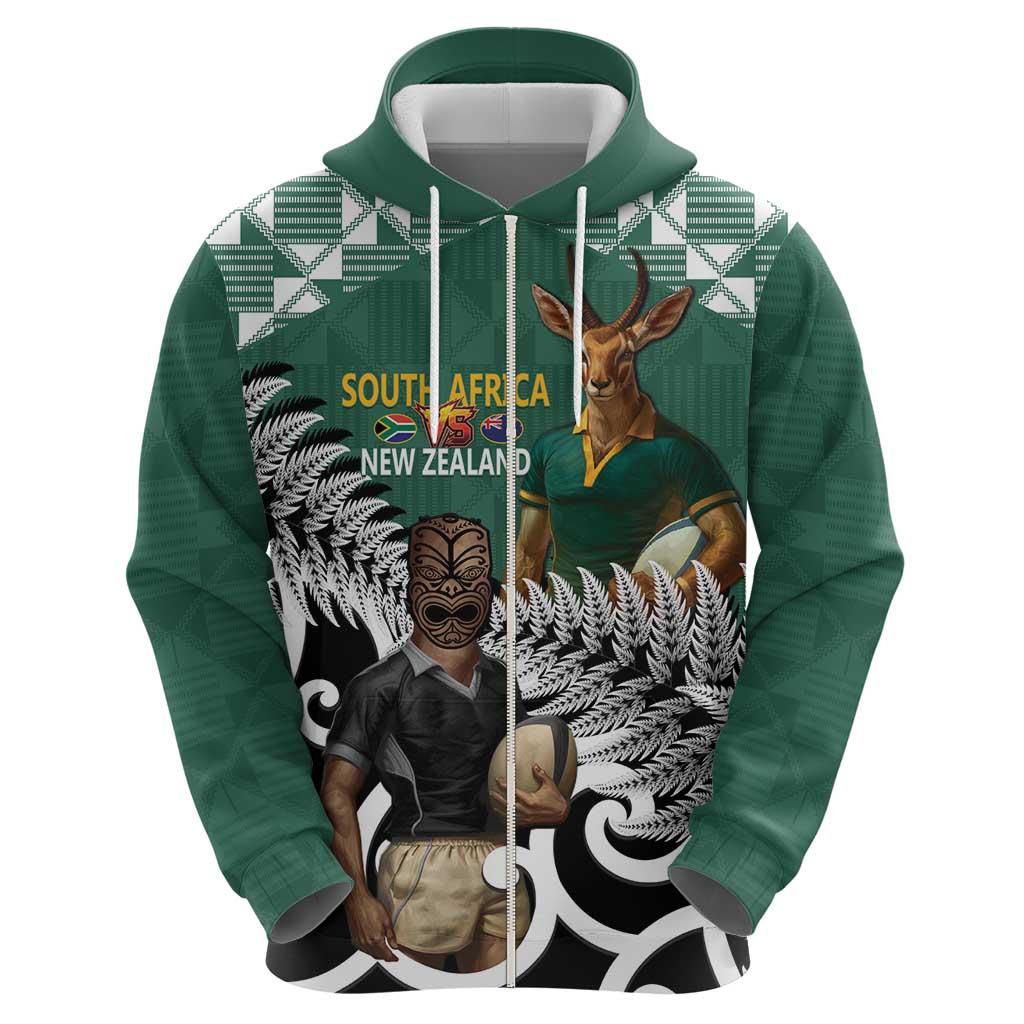 New Zealand South Africa Rugby Custom Hoodie Springboks Kente All Black Maori Together - Polynesian Pride