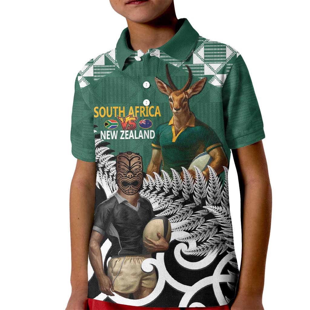 New Zealand South Africa Rugby Custom Kid Polo Shirt Springboks Kente All Black Maori Together LT14 Kid Green - Polynesian Pride