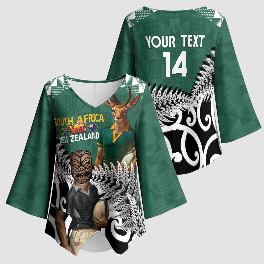 New Zealand South Africa Rugby Custom Kimono Sleeve Blouse Springboks Kente All Black Maori Together LT14 - Polynesian Pride