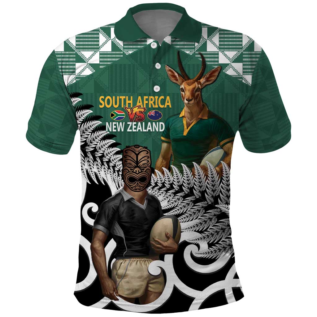 New Zealand South Africa Rugby Custom Polo Shirt Springboks Kente All Black Maori Together LT14 Green - Polynesian Pride