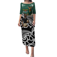New Zealand South Africa Rugby Custom Puletasi Springboks Kente All Black Maori Together LT14 Long Dress Green - Polynesian Pride