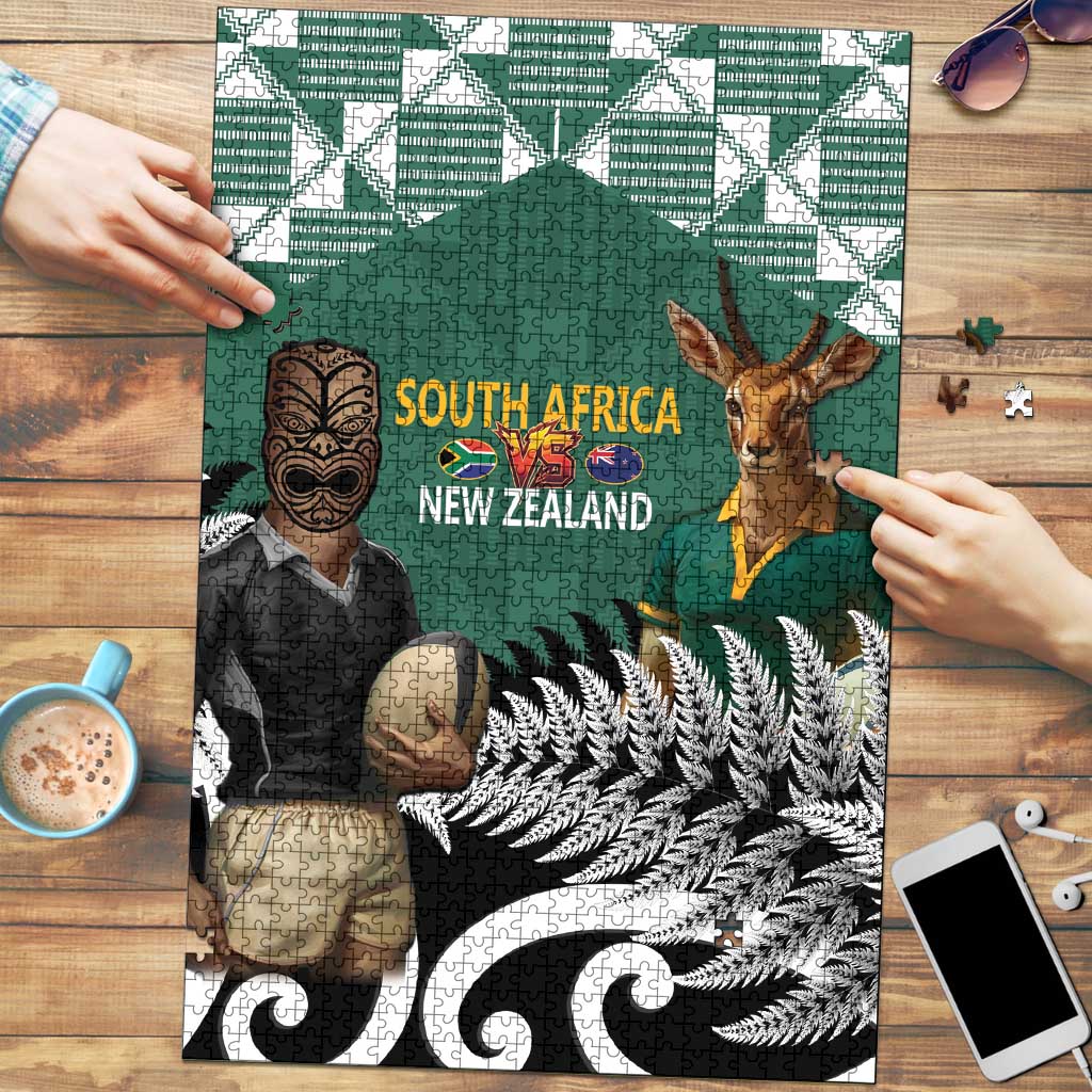New Zealand South Africa Rugby Puzzle Springboks Kente All Black Maori Together LT14 Green - Polynesian Pride