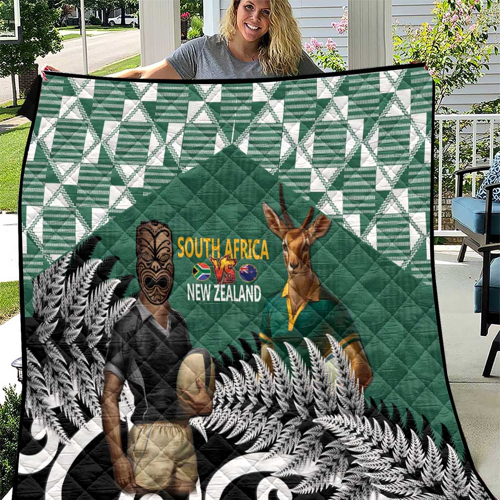 New Zealand South Africa Rugby Quilt Springboks Kente All Black Maori Together LT14 Green - Polynesian Pride