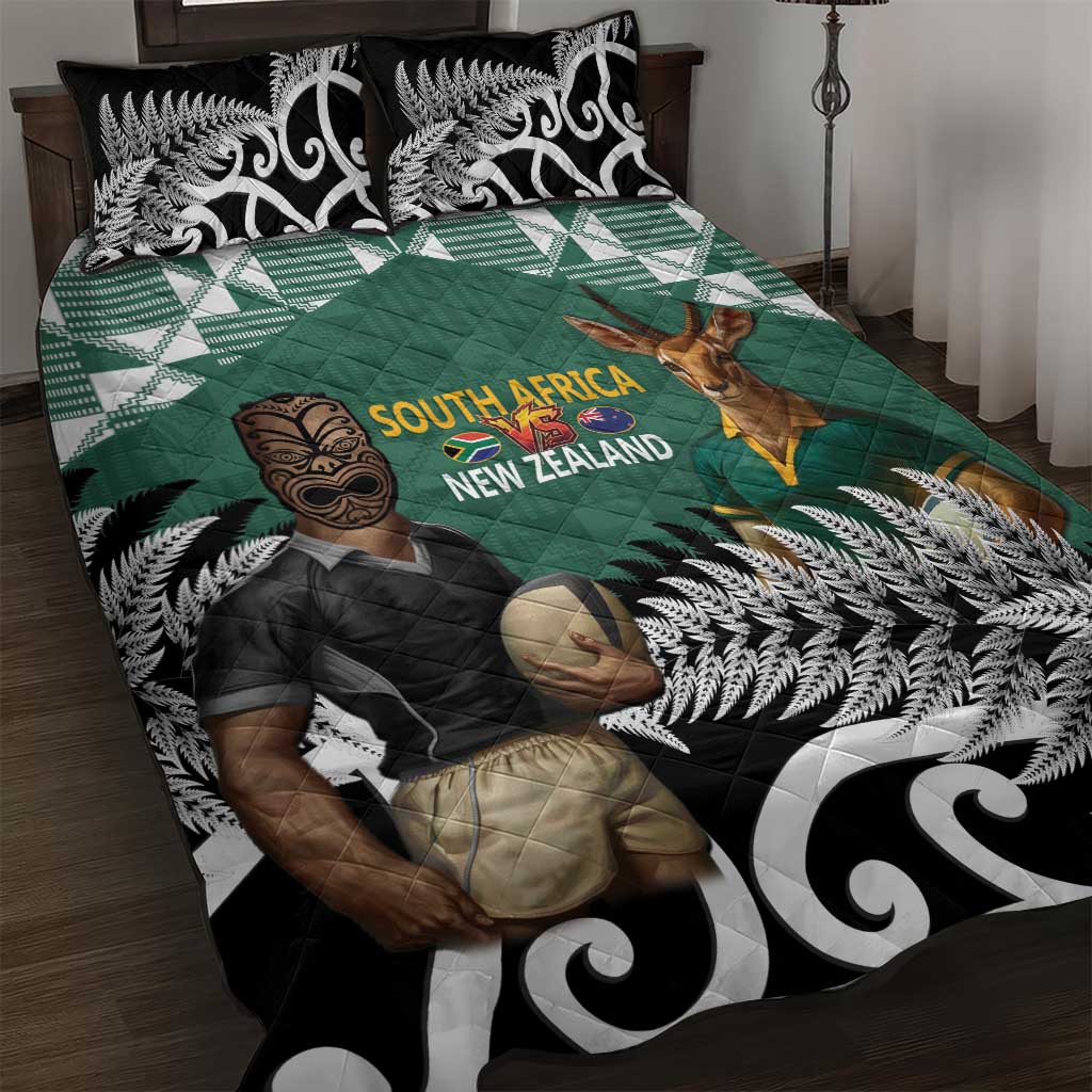 New Zealand South Africa Rugby Quilt Bed Set Springboks Kente All Black Maori Together LT14 Green - Polynesian Pride