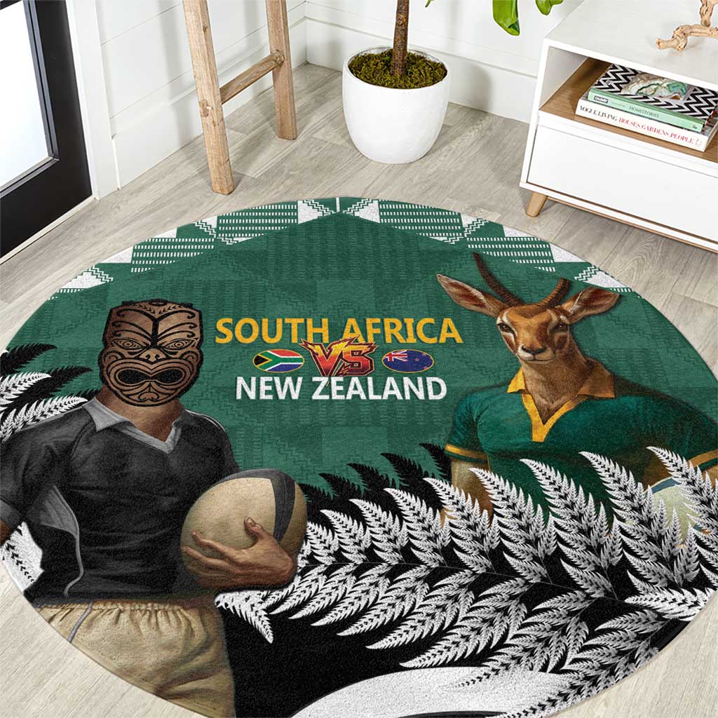 New Zealand South Africa Rugby Round Carpet Springboks Kente All Black Maori Together LT14 Green - Polynesian Pride