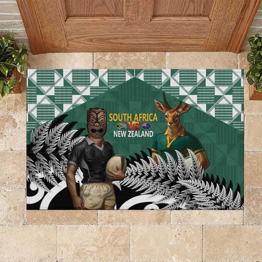 New Zealand South Africa Rugby Rubber Doormat Springboks Kente All Black Maori Together LT14 Green - Polynesian Pride
