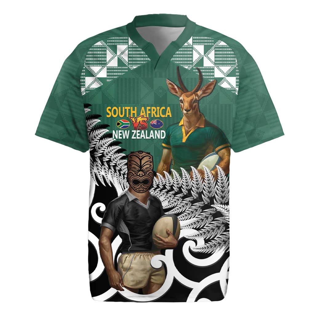 New Zealand South Africa Rugby Custom Rugby Jersey Springboks Kente All Black Maori Together LT14 Green - Polynesian Pride