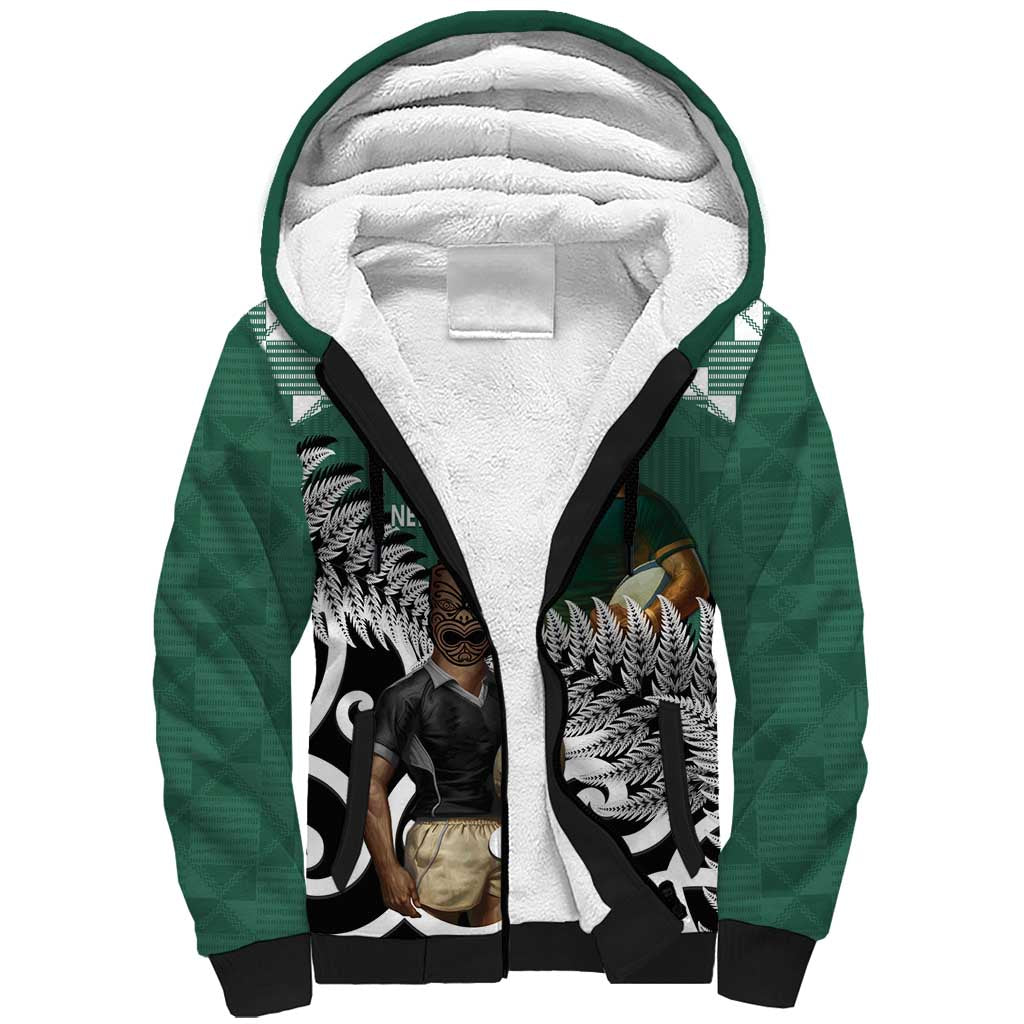 New Zealand South Africa Rugby Custom Sherpa Hoodie Springboks Kente All Black Maori Together LT14 Unisex Green - Polynesian Pride