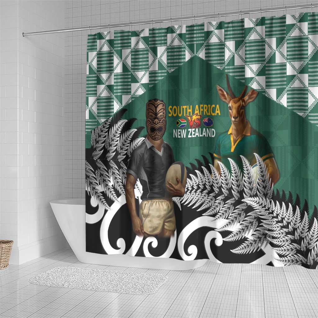 New Zealand South Africa Rugby Shower Curtain Springboks Kente All Black Maori Together LT14 - Polynesian Pride
