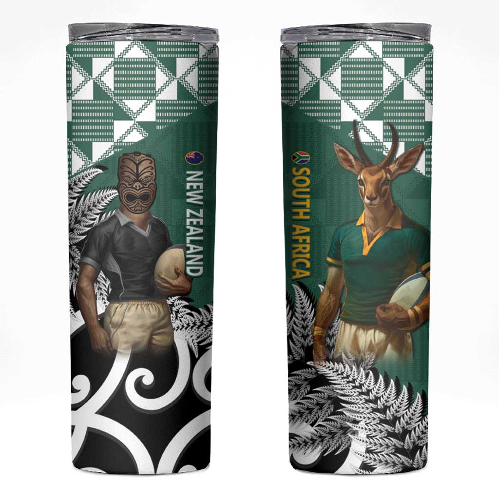 New Zealand South Africa Rugby Skinny Tumbler Springboks Kente All Black Maori Together LT14 Green - Polynesian Pride