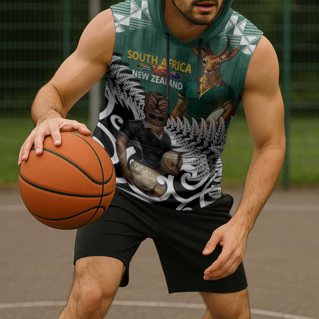 New Zealand South Africa Rugby Custom Sleeveless Hoodie Springboks Kente All Black Maori Together LT14 - Polynesian Pride