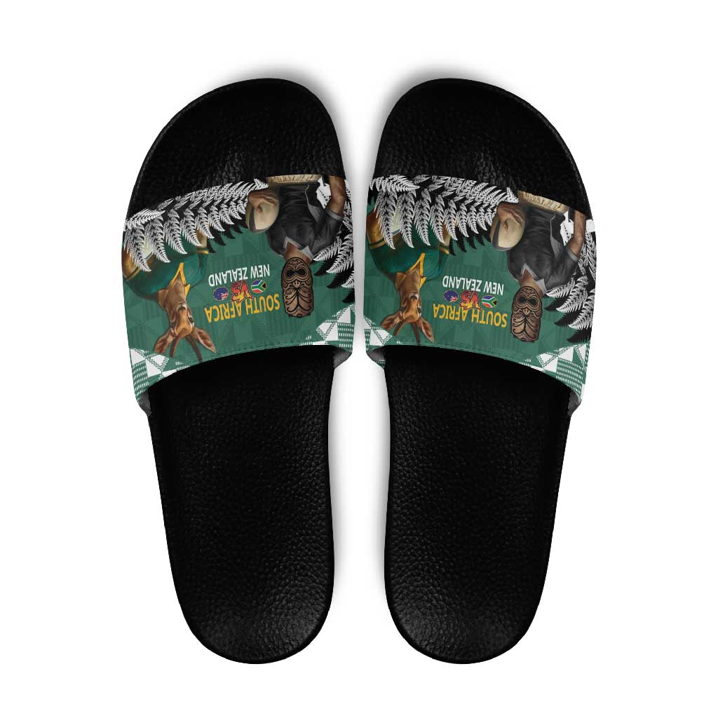New Zealand South Africa Rugby Slide Sandals Springboks Kente All Black Maori Together LT14 Green - Polynesian Pride