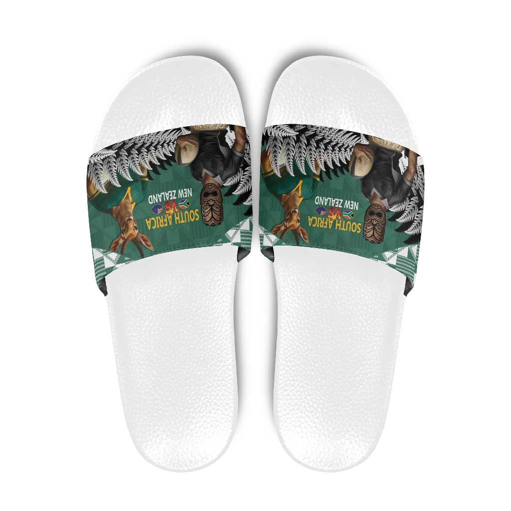 New Zealand South Africa Rugby Slide Sandals Springboks Kente All Black Maori Together LT14 Green - Polynesian Pride