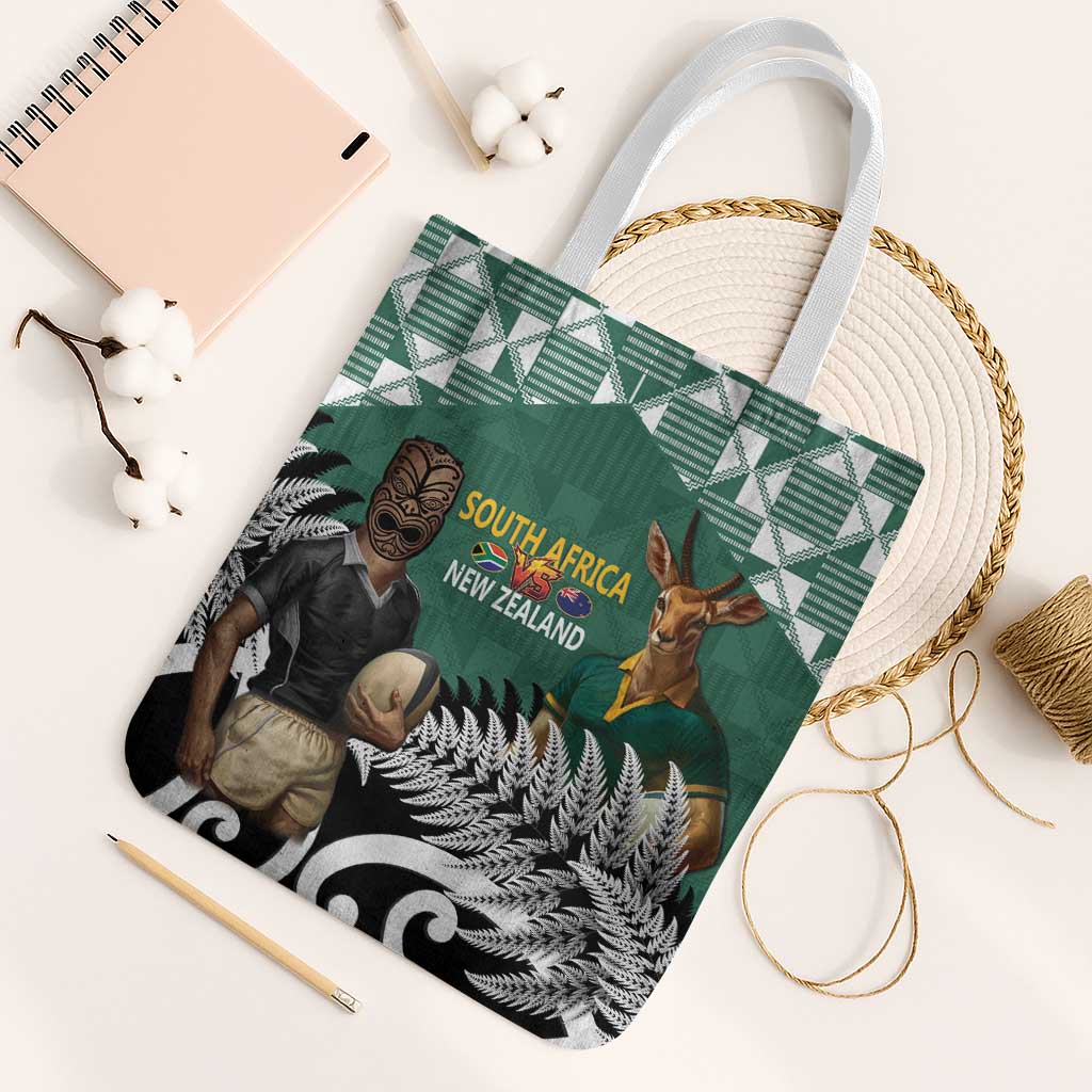 New Zealand South Africa Rugby Tote Bag Springboks Kente All Black Maori Together LT14 White Strap One Size Green - Polynesian Pride