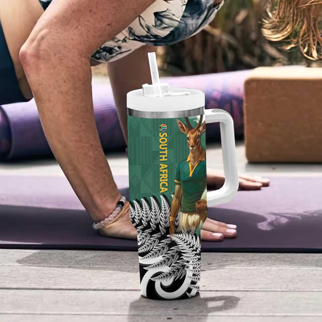 New Zealand South Africa Rugby Tumbler With Handle Springboks Kente All Black Maori Together LT14 - Polynesian Pride