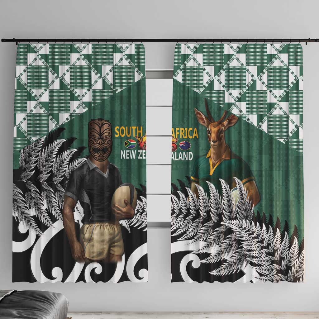 New Zealand South Africa Rugby Window Curtain Springboks Kente All Black Maori Together LT14 With Hooks Green - Polynesian Pride
