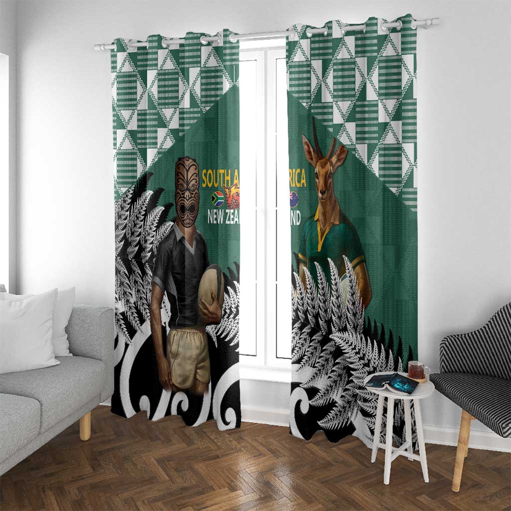 New Zealand South Africa Rugby Window Curtain Springboks Kente All Black Maori Together LT14 With Grommets Green - Polynesian Pride