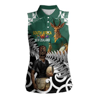 New Zealand South Africa Rugby Custom Women Sleeveless Polo Shirt Springboks Kente All Black Maori Together LT14 Female Green - Polynesian Pride