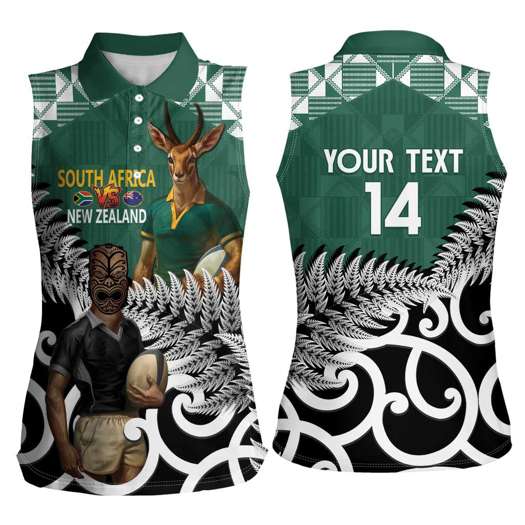 New Zealand South Africa Rugby Custom Women Sleeveless Polo Shirt Springboks Kente All Black Maori Together LT14 - Polynesian Pride