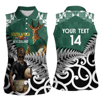 New Zealand South Africa Rugby Custom Women Sleeveless Polo Shirt Springboks Kente All Black Maori Together LT14 - Polynesian Pride