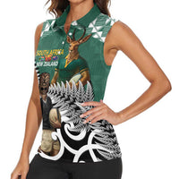 New Zealand South Africa Rugby Custom Women Sleeveless Polo Shirt Springboks Kente All Black Maori Together LT14 - Polynesian Pride