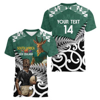 New Zealand South Africa Rugby Custom Women V-Neck T-Shirt Springboks Kente All Black Maori Together LT14 - Polynesian Pride