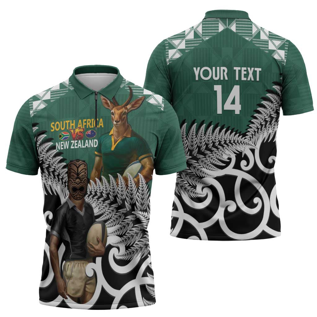 New Zealand South Africa Rugby Custom Zipper Polo Shirt Springboks Kente All Black Maori Together LT14 - Polynesian Pride