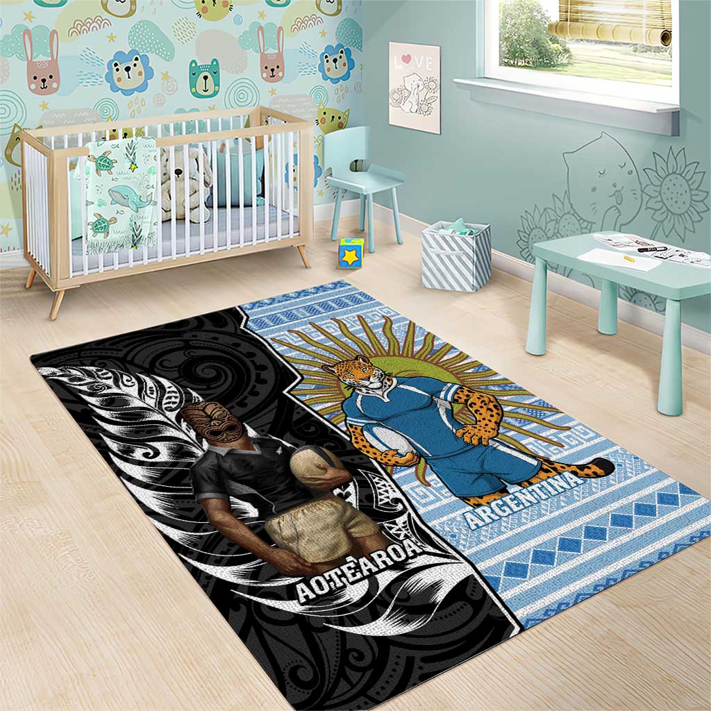 New Zealand Argentina Rugby Area Rug 2025 Los Pumas All Black Together - Polynesian Pride