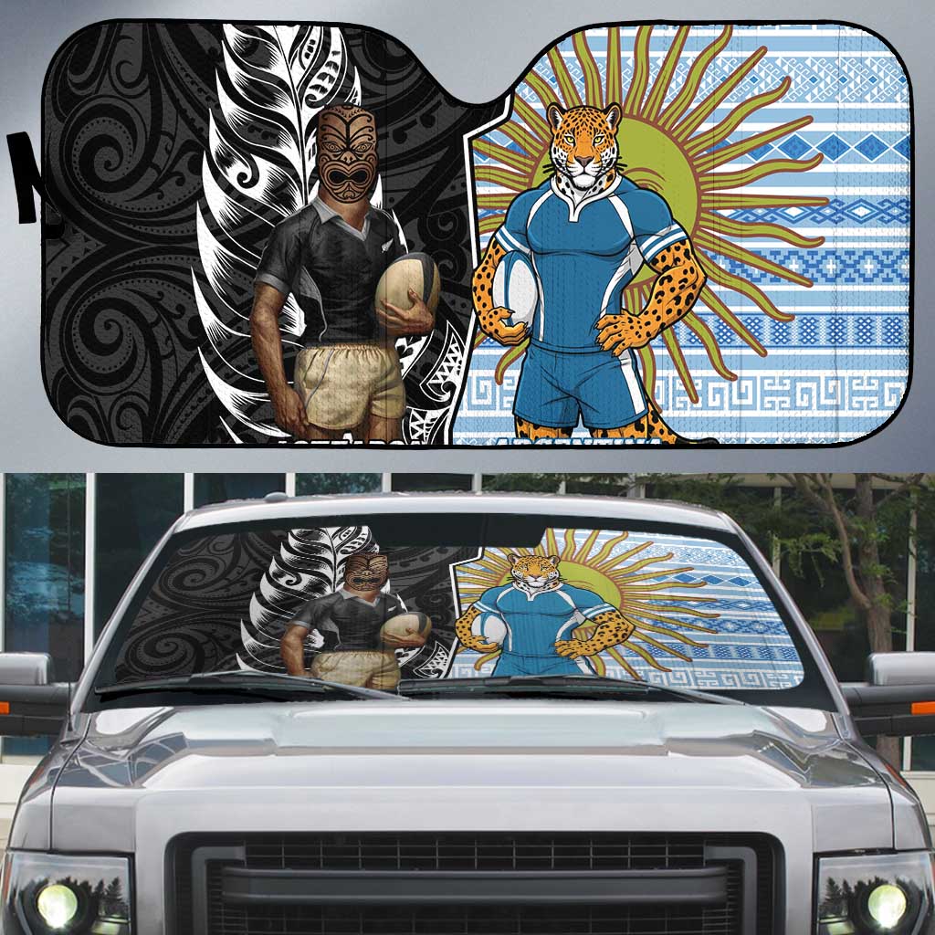 New Zealand Argentina Rugby Auto Sun Shade 2025 Los Pumas All Black Together LT14 Black - Polynesian Pride