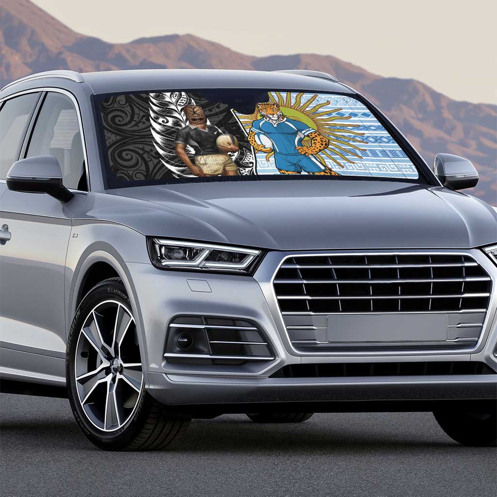 New Zealand Argentina Rugby Auto Sun Shade 2025 Los Pumas All Black Together LT14 - Polynesian Pride