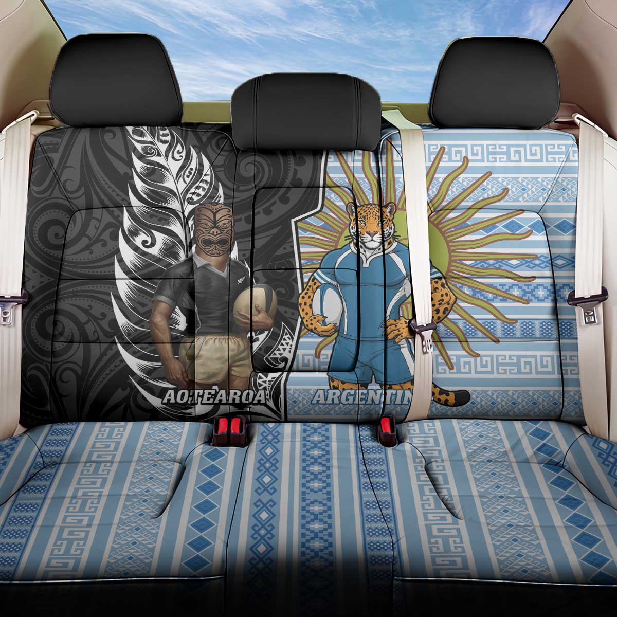 New Zealand Argentina Rugby Back Car Seat Cover 2025 Los Pumas All Black Together LT14 One Size Black - Polynesian Pride