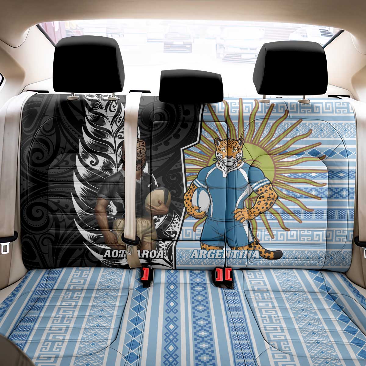 New Zealand Argentina Rugby Back Car Seat Cover 2025 Los Pumas All Black Together LT14 - Polynesian Pride