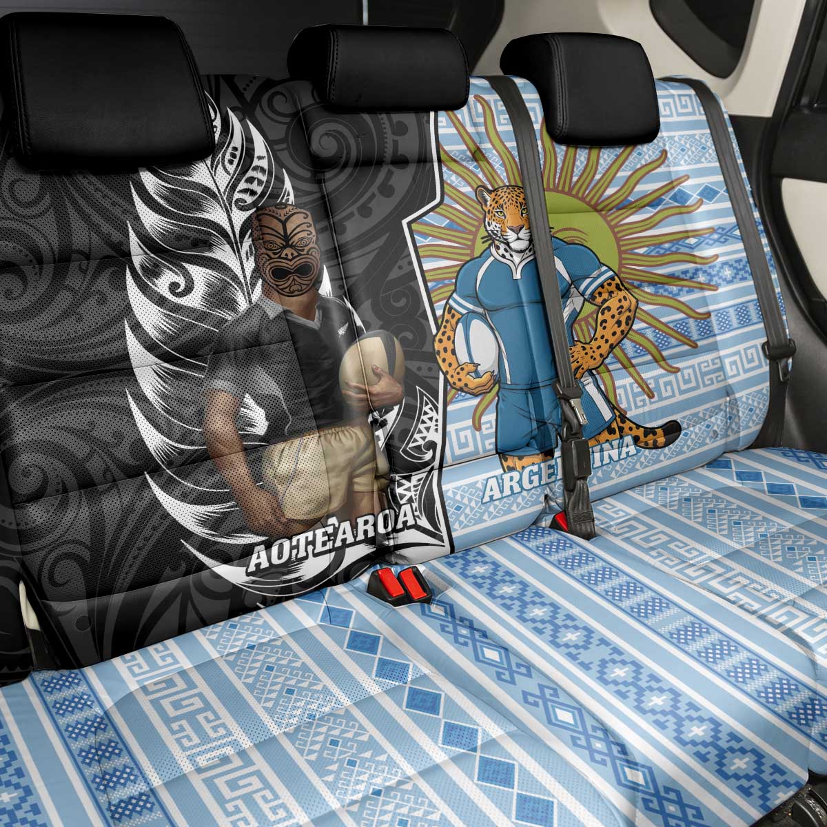 New Zealand Argentina Rugby Back Car Seat Cover 2025 Los Pumas All Black Together LT14 - Polynesian Pride