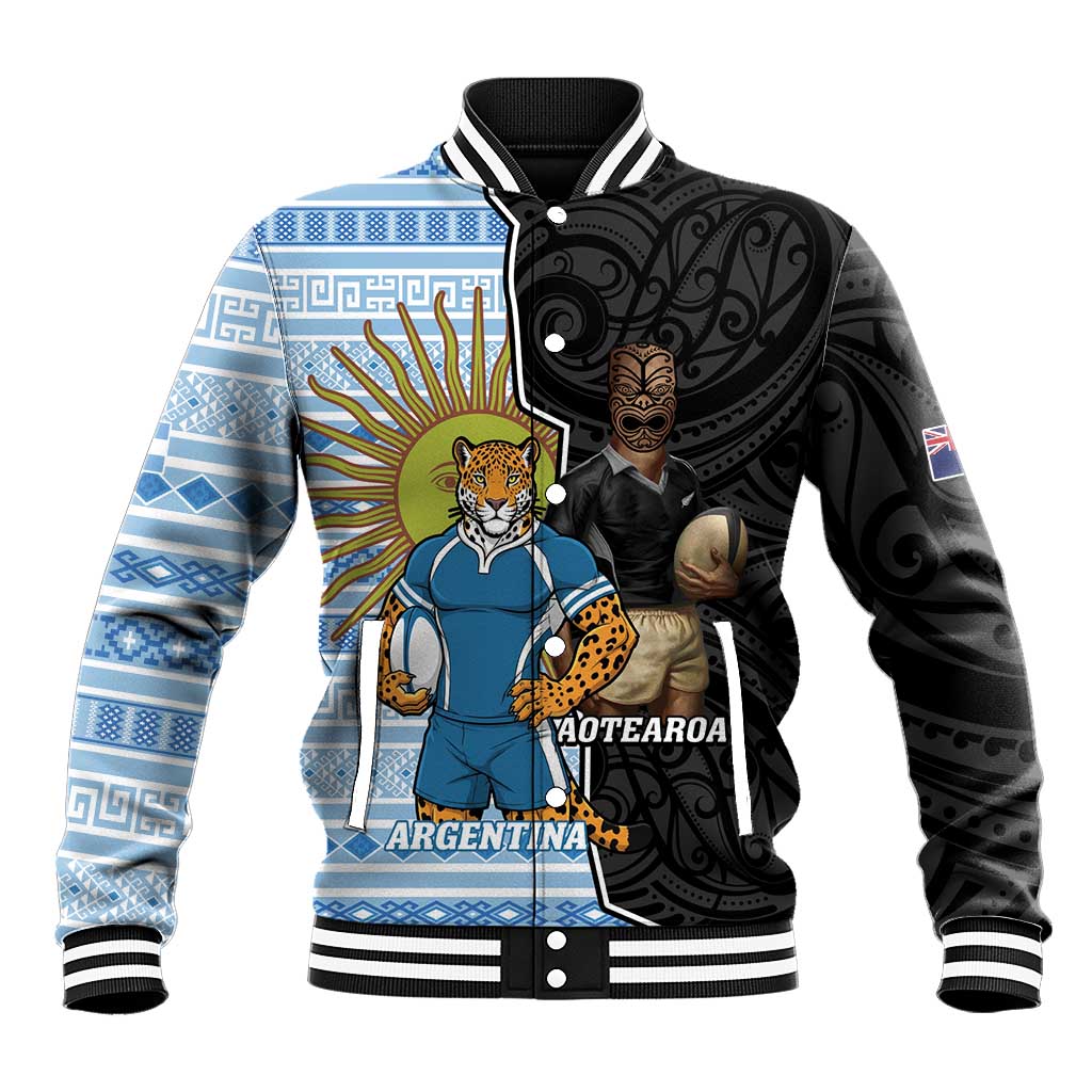 New Zealand Argentina Rugby Custom Baseball Jacket 2025 Los Pumas All Black Together - Polynesian Pride
