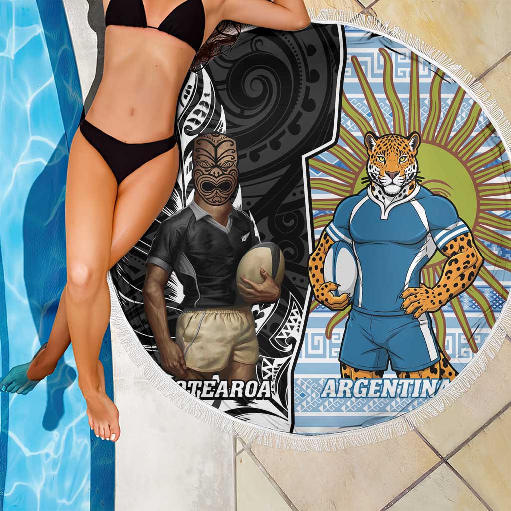 New Zealand Argentina Rugby Beach Blanket 2025 Los Pumas All Black Together LT14 - Polynesian Pride