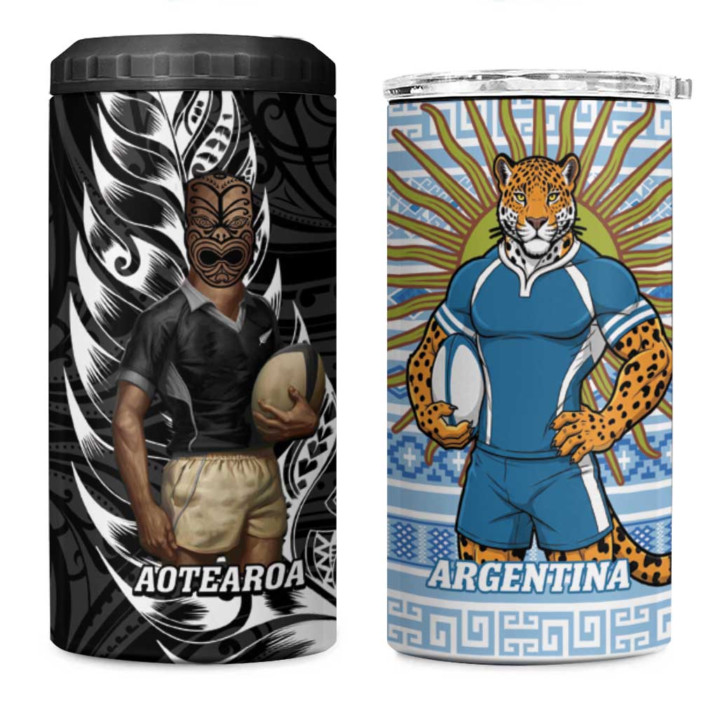 New Zealand Argentina Rugby 4 in 1 Can Cooler Tumbler 2025 Los Pumas All Black Together LT14 One Size: 16 oz Black - Polynesian Pride