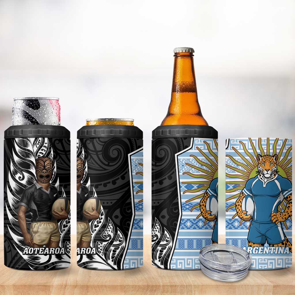 New Zealand Argentina Rugby 4 in 1 Can Cooler Tumbler 2025 Los Pumas All Black Together LT14 - Polynesian Pride