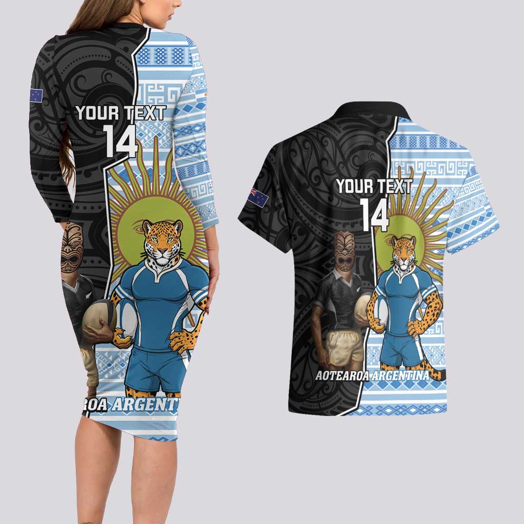 New Zealand Argentina Rugby Custom Couples Matching Long Sleeve Bodycon Dress and Hawaiian Shirt 2025 Los Pumas All Black Together - Polynesian Pride